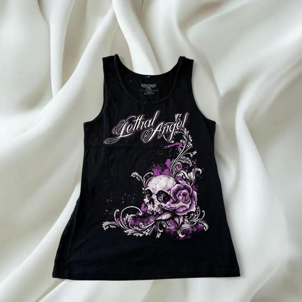 Lethal Angel black purple skull graphic tank top metal mulisha style y2k grunge